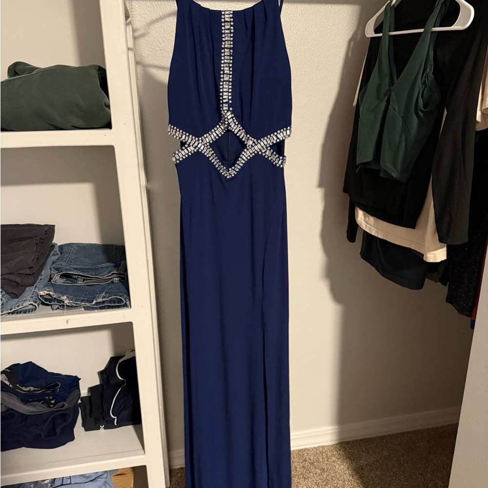 A. Byer Royal Blue Maxi Dress with Silver Detailing